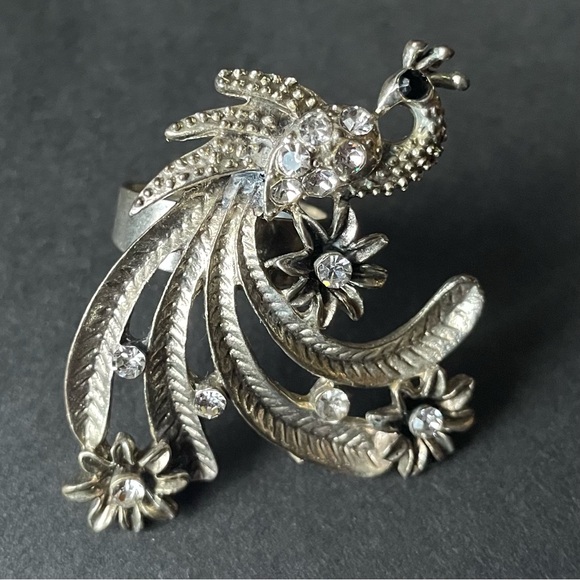 Vintage Jewelry - Vintage jeweled peacock statement ring adjustable